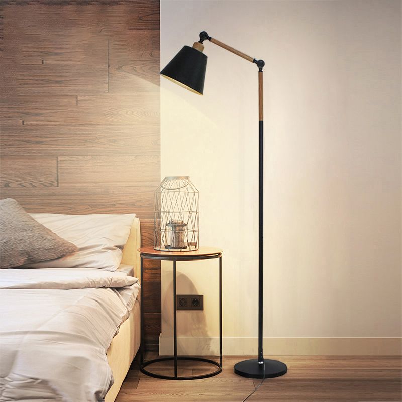 Nordic Cone Shade Floor Light Metallic 1 Bulb Bedroom Reading Floor Lamp with Swing Arm