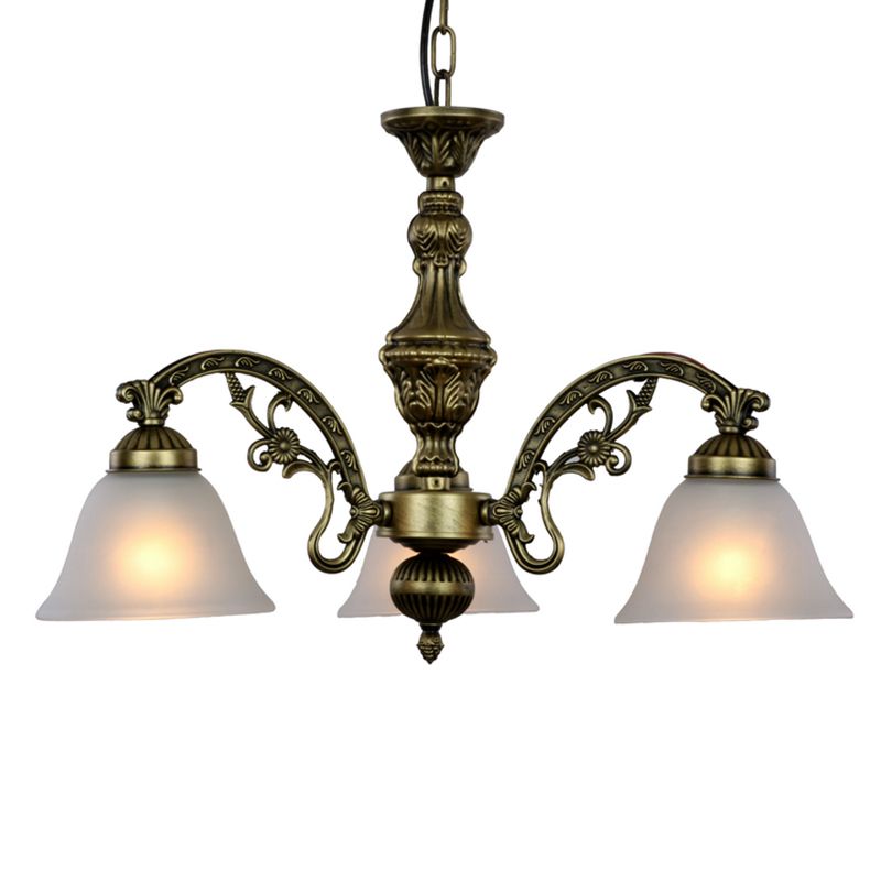 Frosted Glass Black/Bronze Pendant Lamp Bell 5 Lights Traditional Chandelier Light Fixture