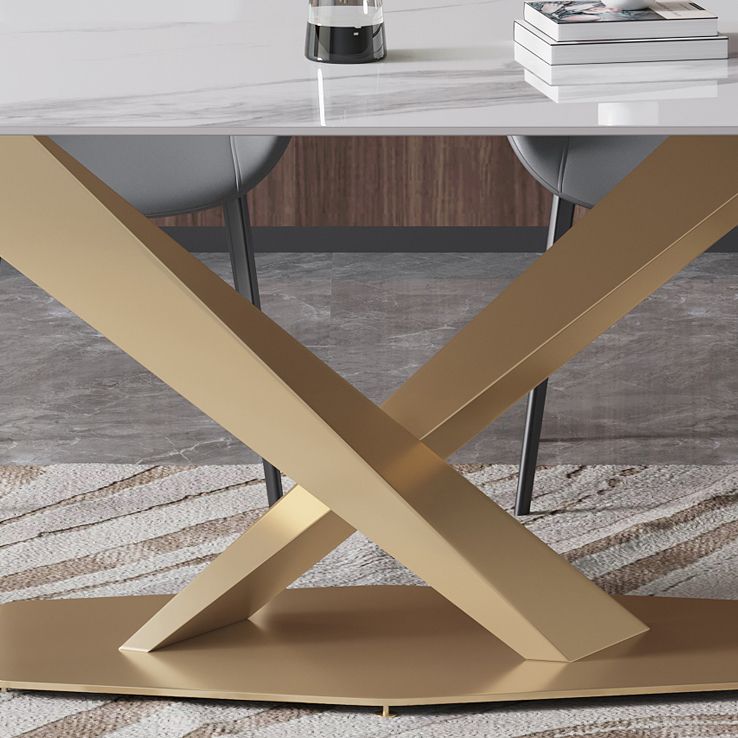 Luxury Sintered Stone Dining Table Rectangle Shape Table with Single Pedestal Base