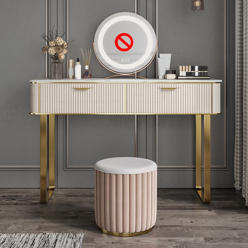 Contemporary White Vanity with Stool 17.72" D Vanity Set with 2 Drawers