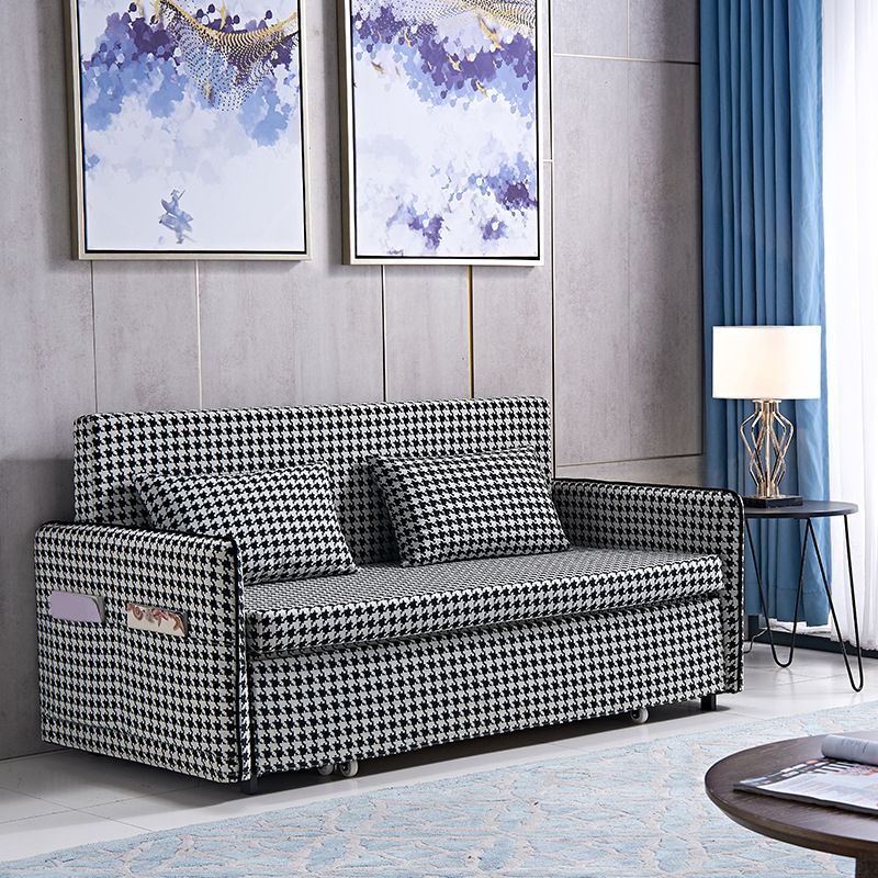 30.70" Wide Linen Convertible Sofa Storage Sleeper Sofa Bed in Black and White