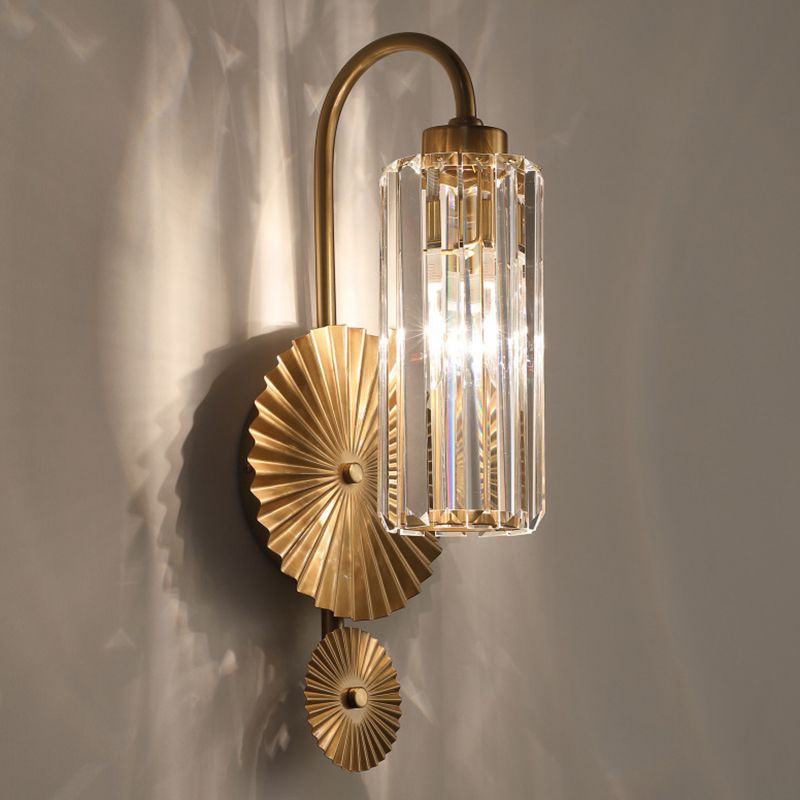 Cylinder Shape Crystal Wall Light Modern Style 1 Light Wall Light Sconces in Brass