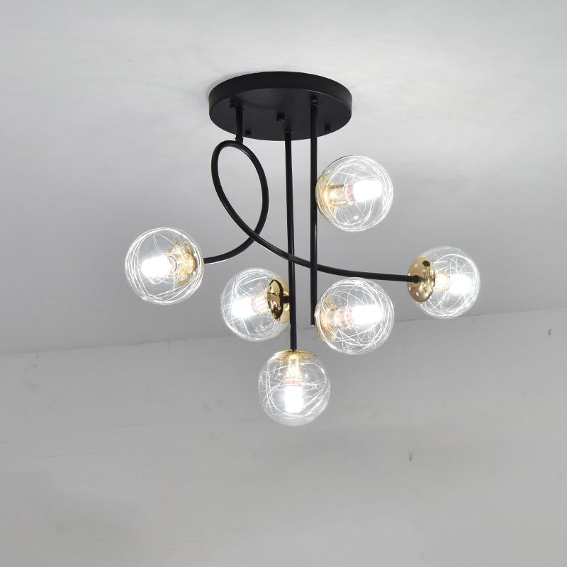 Balle semi-rince plafonnier Verre moderne 6 lumières chambre à coucher