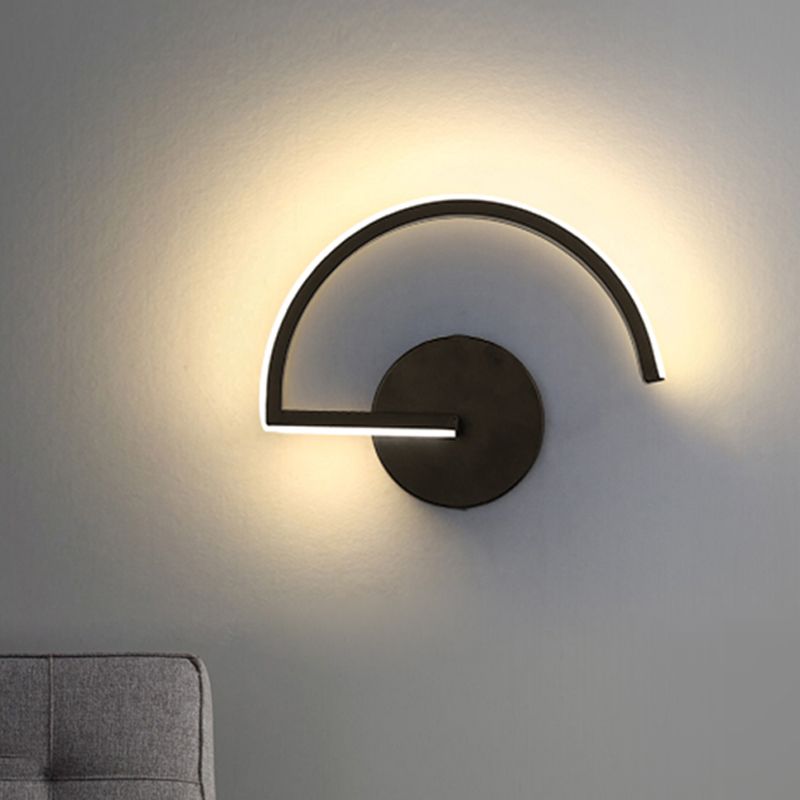 Black Semicircle Wall Light Minimalist LED Iron Wall Mount Sconce for Bedroom in Warm/White Light