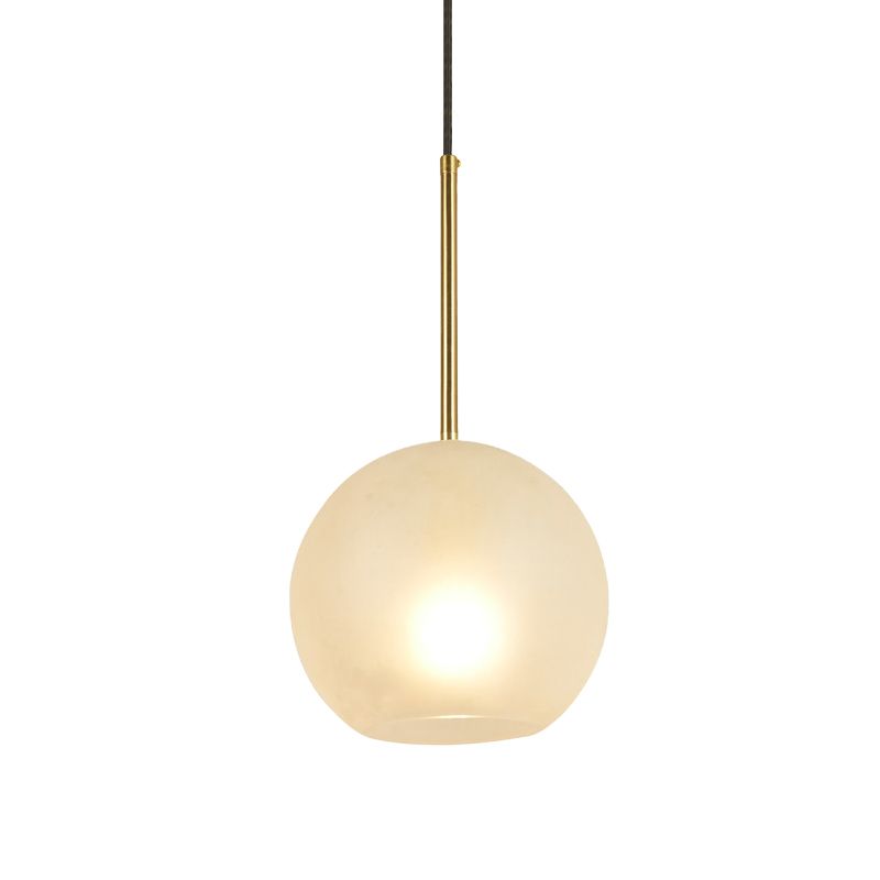 Sphere Hanging Lamp Kit Minimalist Textured White Glass 1 Head 8"/12" Wide Brass Pendant Light