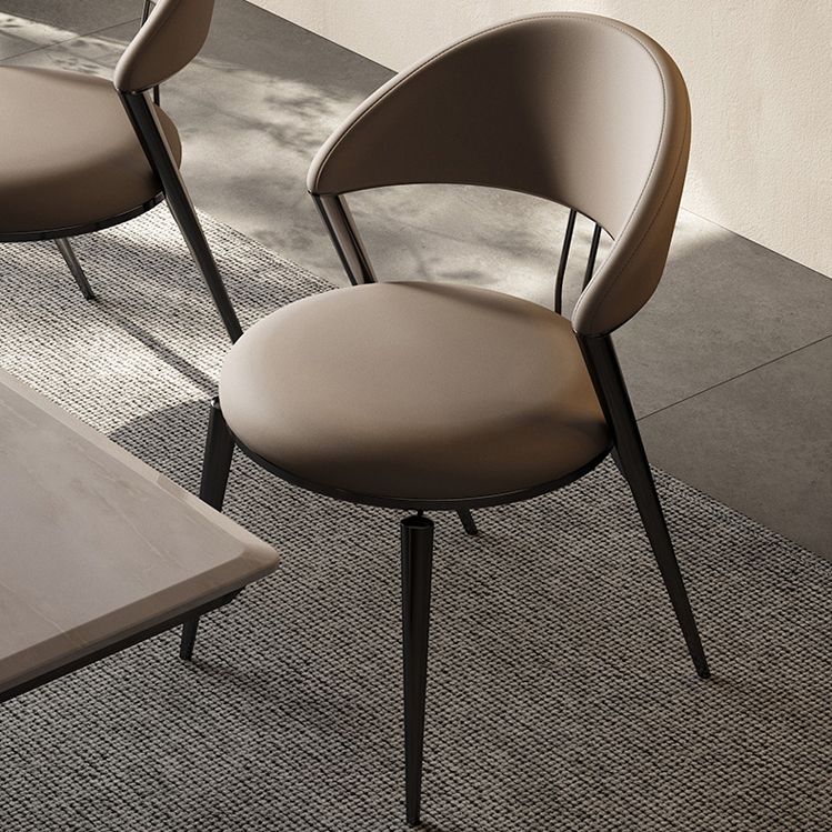Glam Style Open Back Faux Leather Metal Base Dining Side Chair