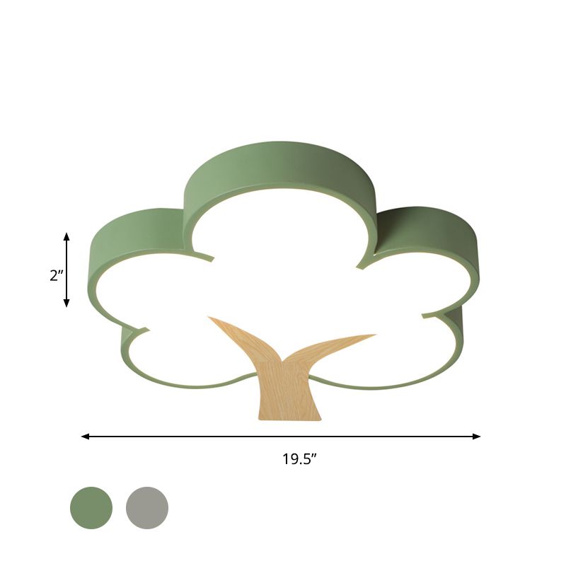 Grey/Green Tree Ceiling Flush Contemporary Acrylic LED Flush Mount Light Fixture for Bedroom