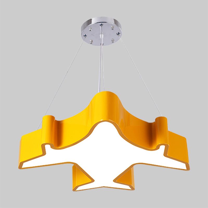 Plane Playing Room Pendant Lamp Acrylic Cartoon Style LED Chandelier Light Fixture in Blue/Yellow/Green