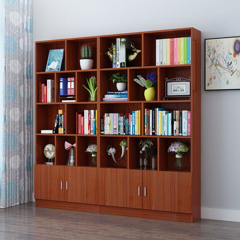Closed Back Wooden Bookshelf Modern Home Living Room Standard Bookcase with Door