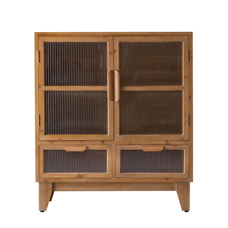 Traditional Solid Wood Display Stand Glass Doors Buffet Cabinet for Dining Room