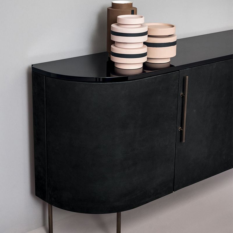 Metal and Solid Wood Cabinet Black Bar Pulls Straight Legs Accent Cabinet