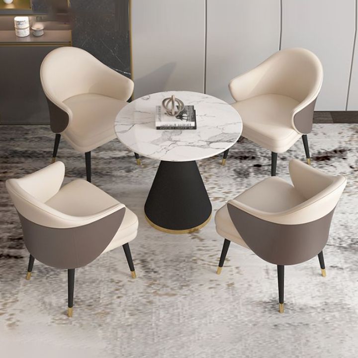 1/5 Pcs Metal Modern Dining Room Set with Round Table and Arm Chairs Dining Set