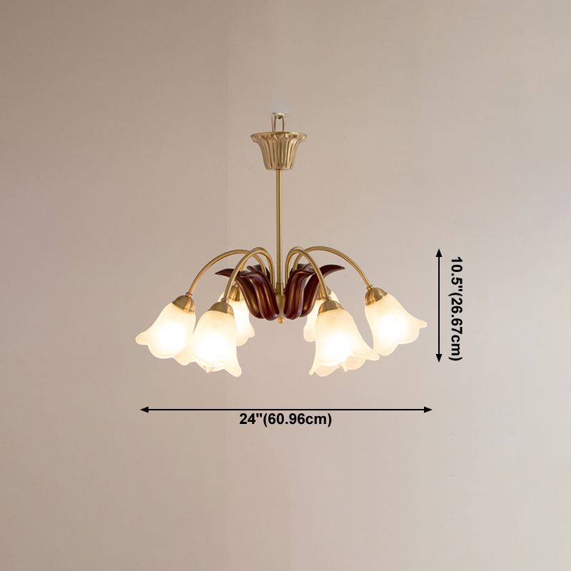 Frosted Glass Chandelier Antique Golden Scalloped Pendant Light Fixture for Living Room