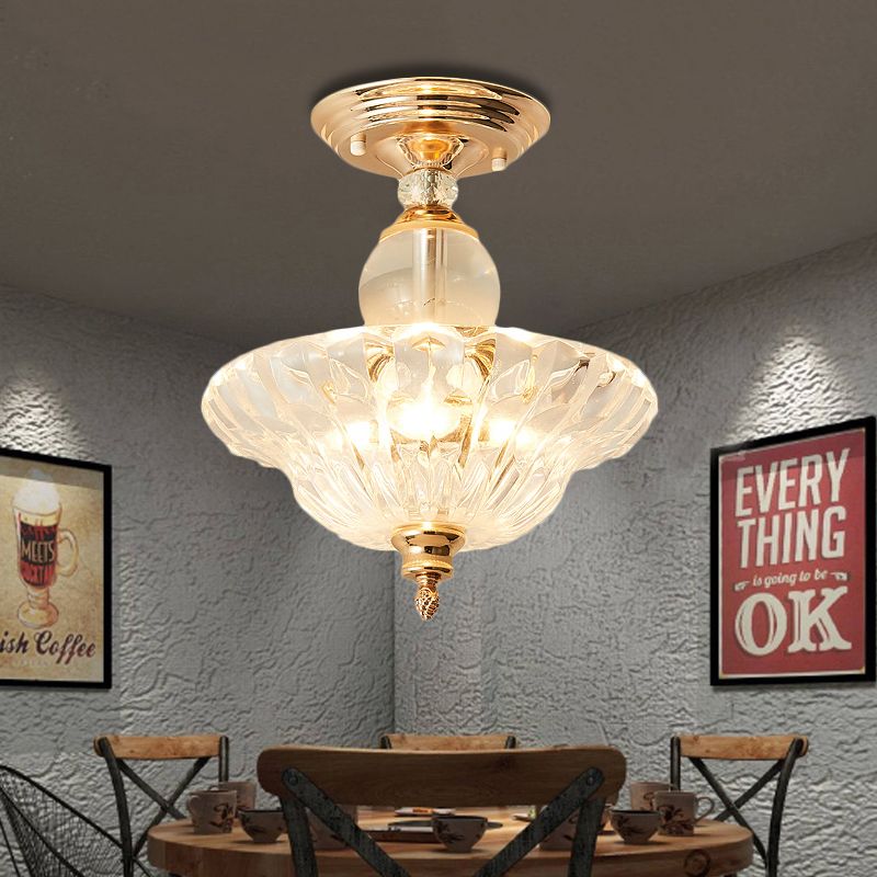 12 "/16" diámetro acampado semi flanpes de montura moderna 1 lámpara de techo ligera en negro/dorado con soportes de cristal