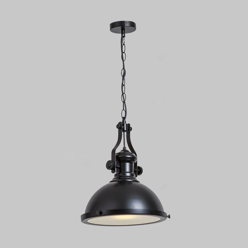 Bowl Restaurant Pendant Light Retro Metal 1 Head Hanging Lamp with Frosted Glass Diffuser