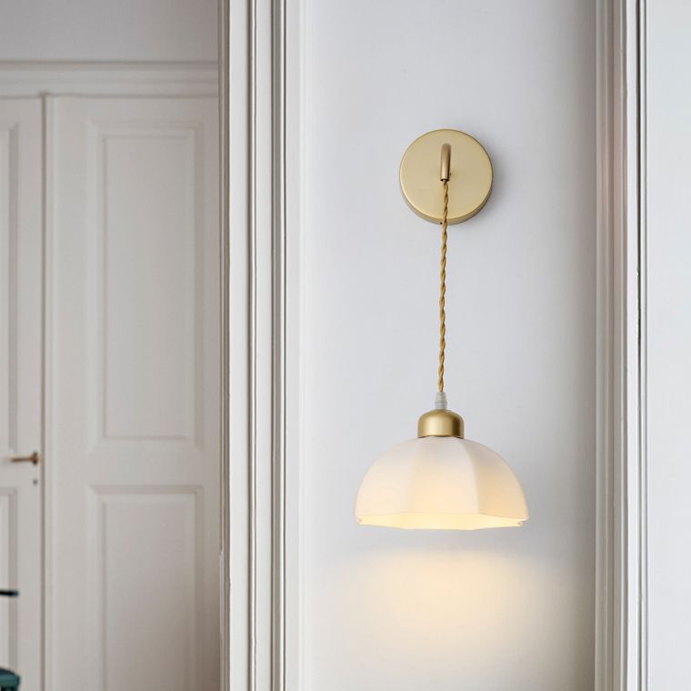 Modern Metal Wall Sconce Geometric Shape Wall Light with Glass Shade in Gold for Bedroom