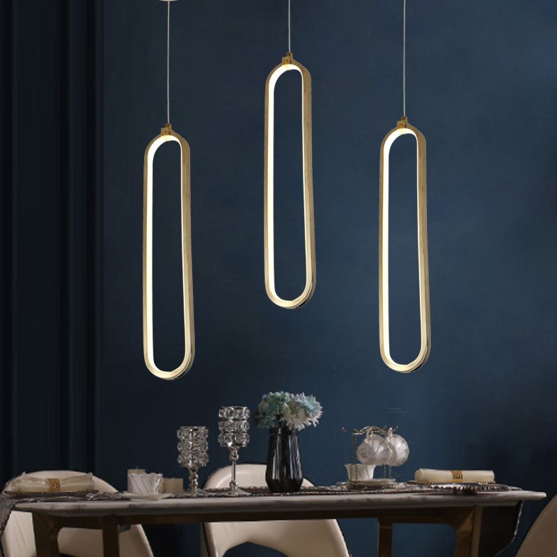 Minimalism Ellipse Hanging Ceiling Light Metal Bedroom Pendant Light Fixture in Gold