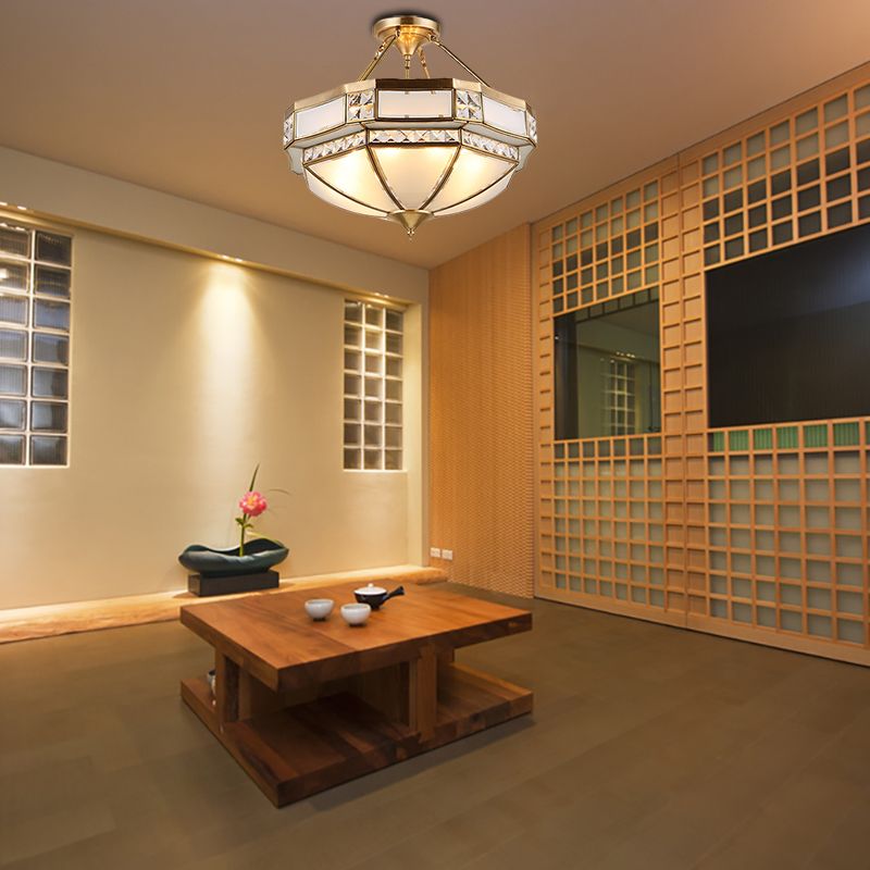 14 "/18" /21,5 "breed 3/4/6 Lichten woonkamer plafond gemonteerd armatuur klassieke gouden semi -spoeling mount met gefacetteerde opaalglasschaduw