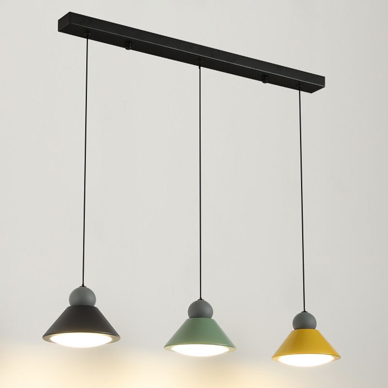 Macaron Conical Multi-Light Pendant Metal Metal LED Drop Light for Dining Room