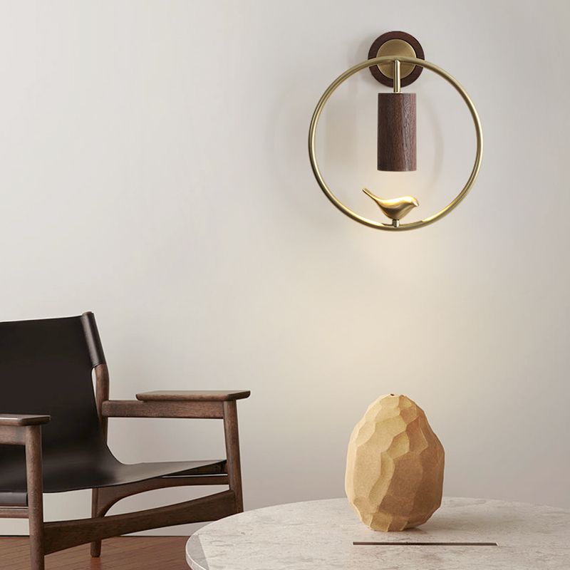 Modern Simple Wooden Wall Light Round Shape Wall Lamp for Living Room