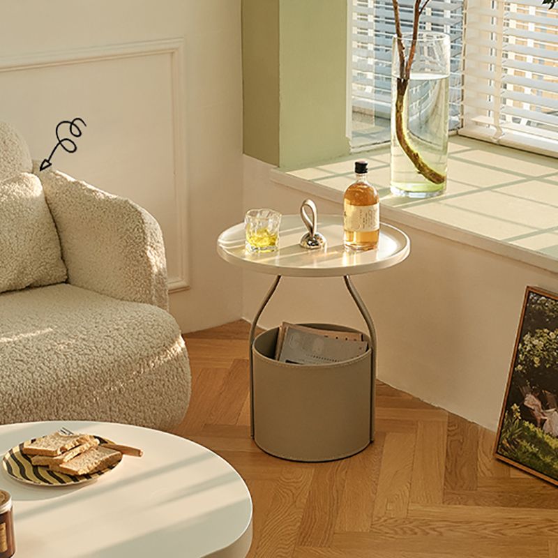 Contemporary Round Side End Table Leather Pedestal End Table