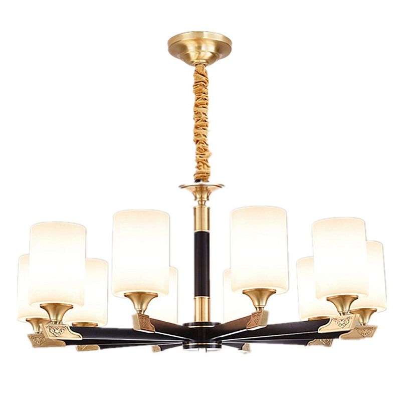 Cylindrical Living Room Chandelier Opaline Glass Minimalistic Pendant Light Fixture