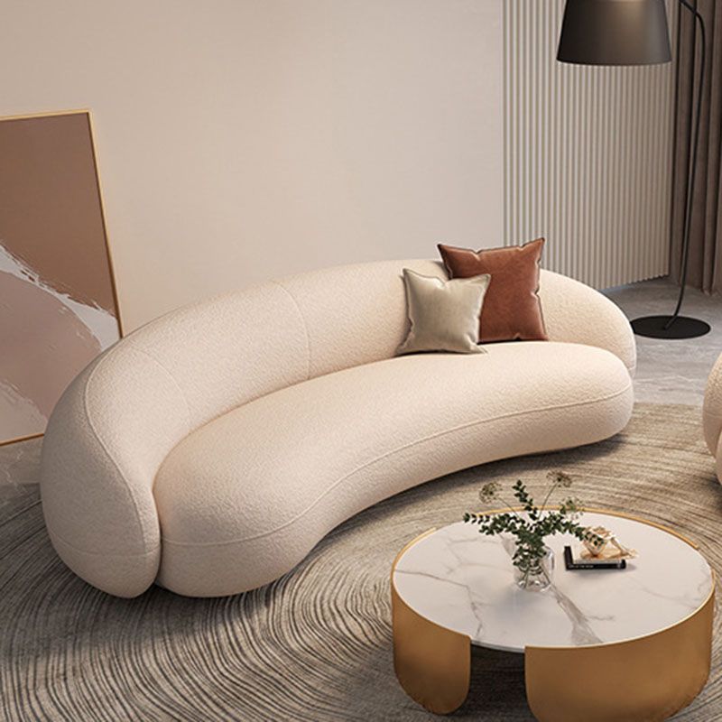 Contemporary Velvet/Wool Curved Sofa Tight Back Sofa in Gray/White