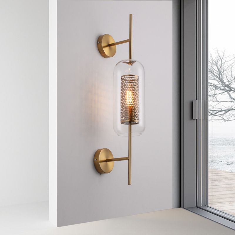 Industrial Style Armed Shape Wall Lamp Glass 1 Light Wall Sconce for Living Room