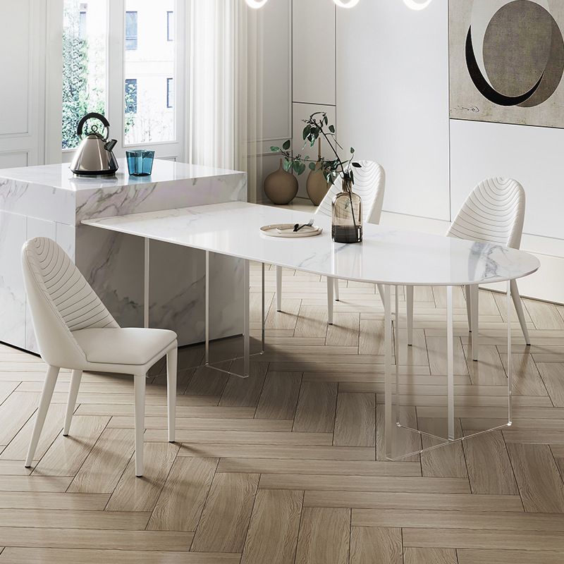 Acrylic Contemporary Free Form Dining Table Sintered Stone Top Table for Dining Room
