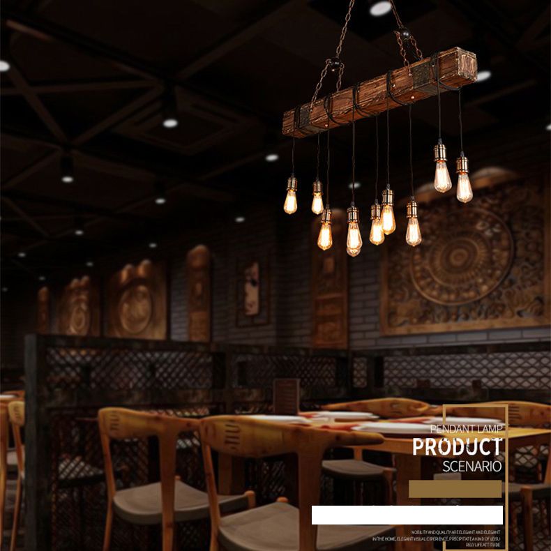 Lampadina nuda grande cucina a ciondolo luci a ciondolo in legno in stile industriale Isola luce per caffetteria