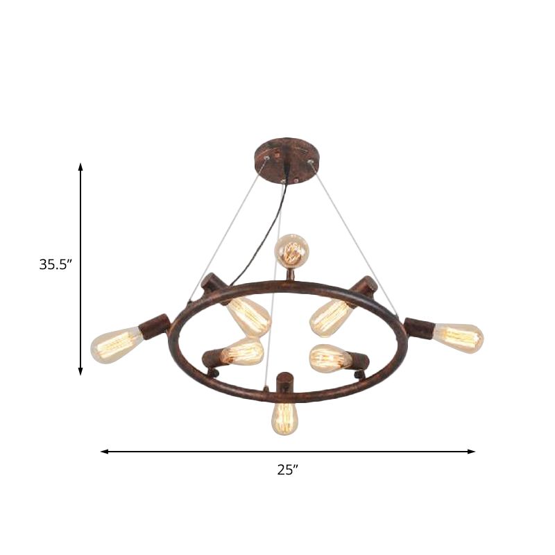 8/12 Lights Circular Hanging Light with Open Bulb Antique Stylish Dark Rust Wrought Iron Chandelier Light Fixture