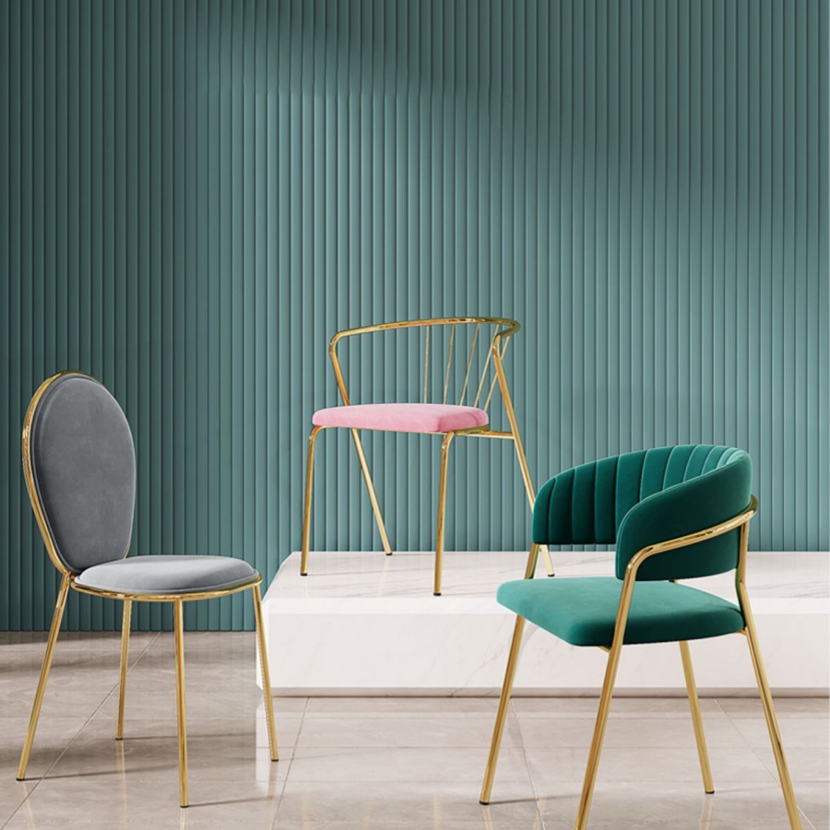 Upholstered Dining Chair Glam Style Open Back Arm Chair for Dining Room