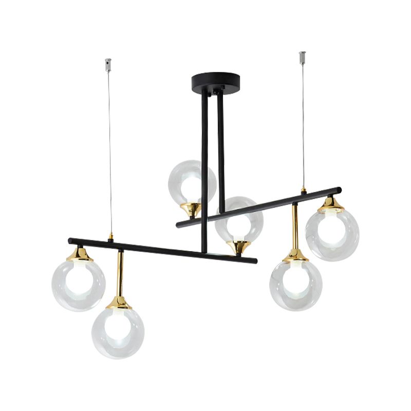 2-Tier Line Chandelier Simple Stylish Metallic Hanging Light in Black for Meeting Room Office