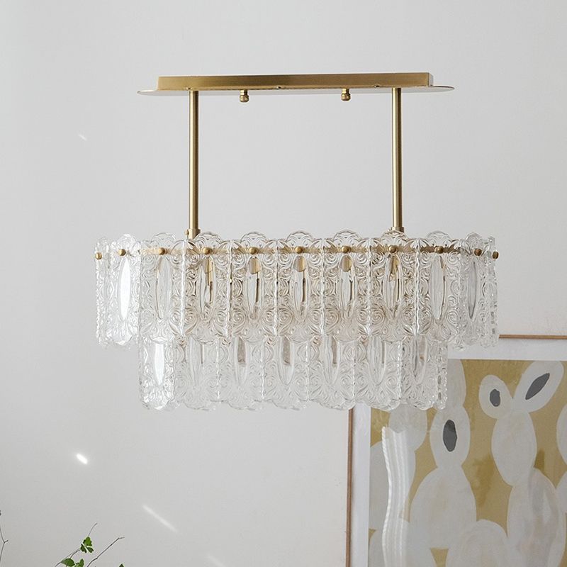 Shaded Island Lighting Fixture Minimalist-Style Glass Brass Island Pendant Light