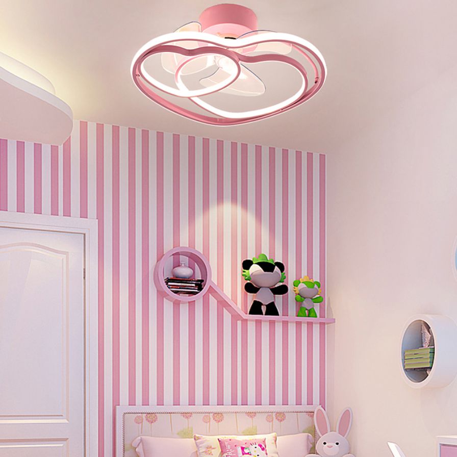 Love Heart LED Ceiling Fan Minimalist Acrylic Kids Bedroom Semi Flush Mount Lamp with Remote