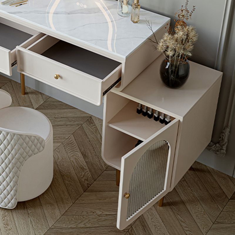 Wood Vanity with 2 Drawers Stone Top Dressing Table in White