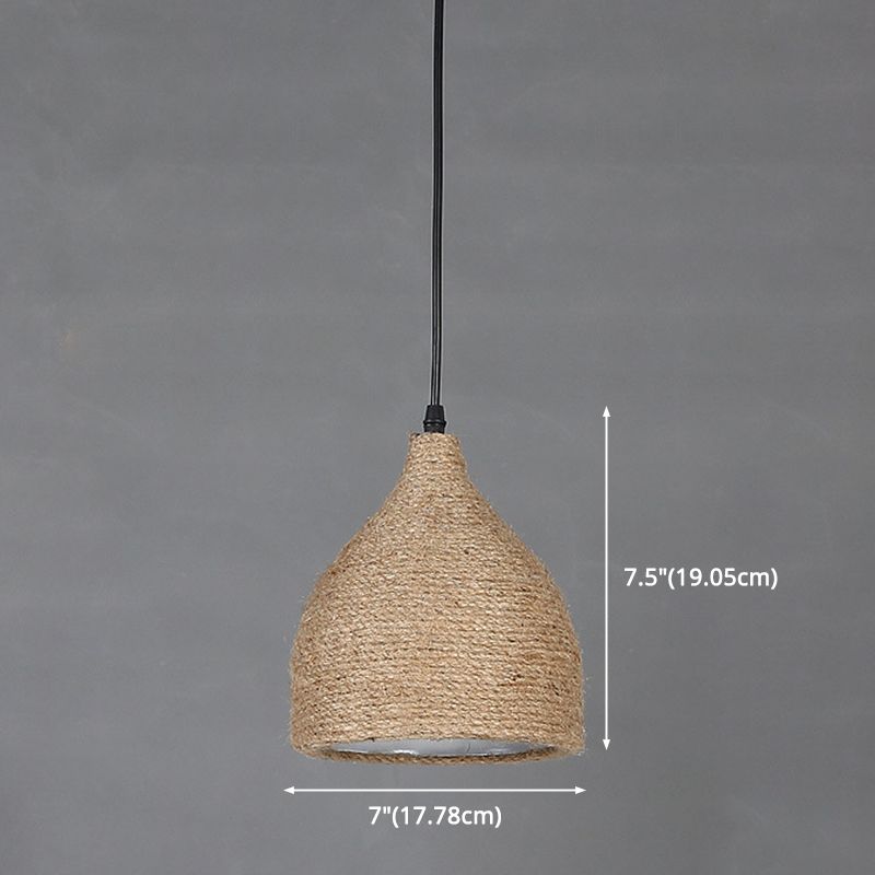 Cup-Shaped Dinning Room Hanging Light Fixture Industrial Rope Beige Pendant Lighting Fixture