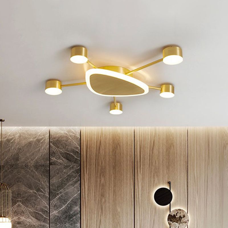 Triangular Ceiling Lighting Contemporary Metal 14"/24.5" Wide Brass Starburst LED Flush Mount Fixture with Drum Design