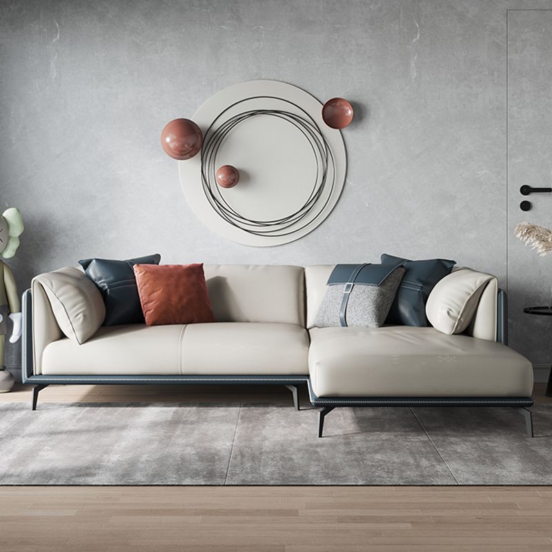 Genuine Leather Pillow Top Arm Sectional Sofa 28.35"High Cushion Back Sofa for Living Room