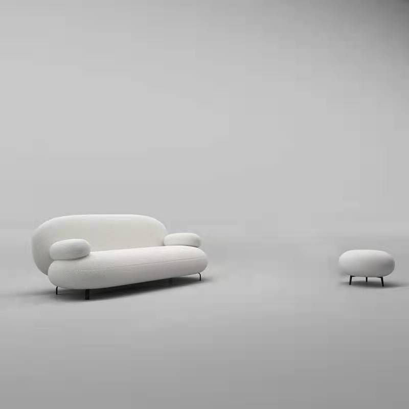 Recessed Arm Sofa Contemporary Wool 29.52-Inch High Sofa in Whit