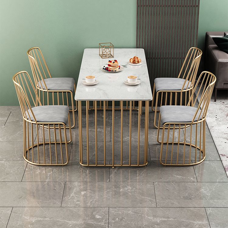 Luxury Stone Dining Table for Restaurant Rectangle Table with Metal Base