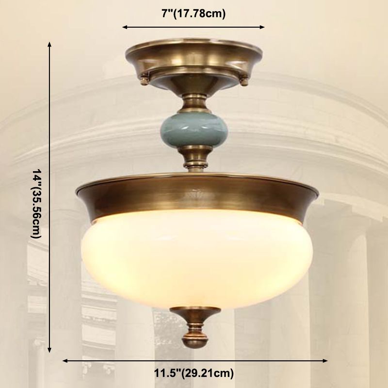Traditionele semi-inbouwlamp, eenvoudige plafondlamp met glazen kap voor woonkamer
