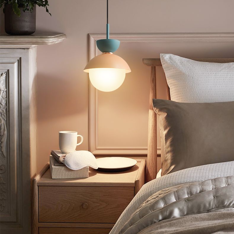 Style macaron nordique suspendu léger 1 clair en métal grosté lait blanc en verre ombre pendentif pour la chambre à coucher de la salle à manger