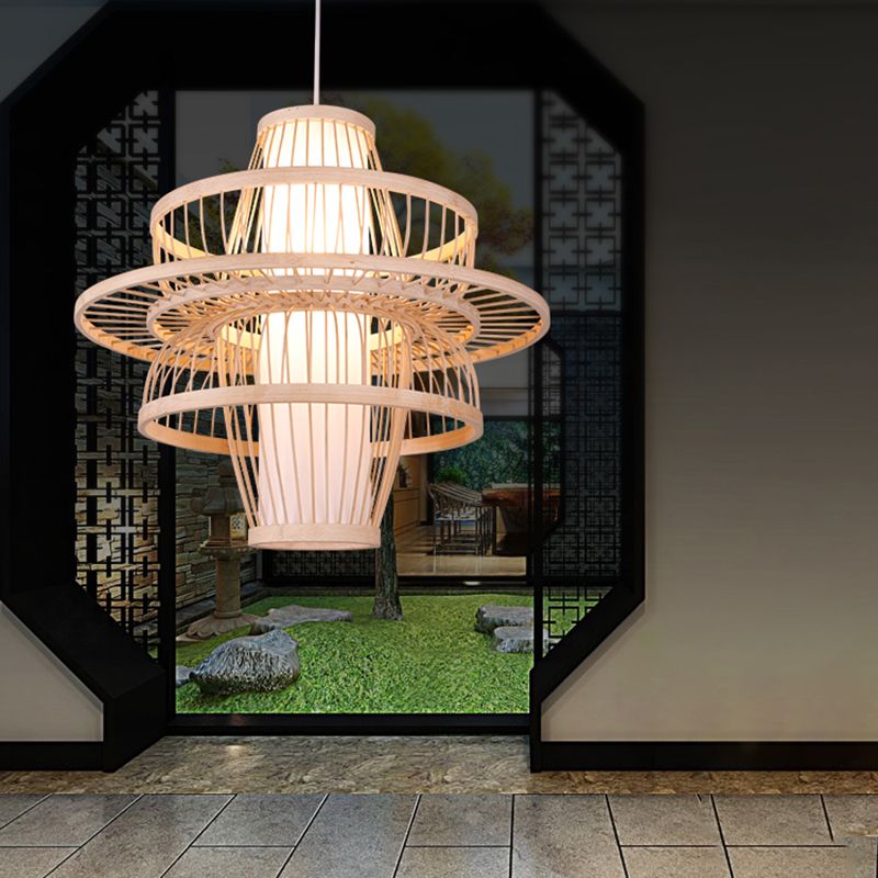 Wood Handmade Suspension Lighting Simplicity 1-Light Bamboo Pendant Light for Restaurant