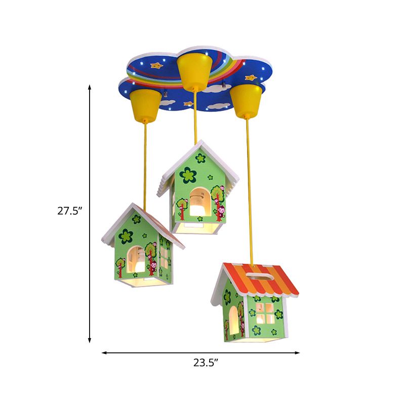 Kids Style 3/6-Light Flush Light Fixture White Rabbit/Blue Plane/Green House Ceiling Lighting with Plastic Shade