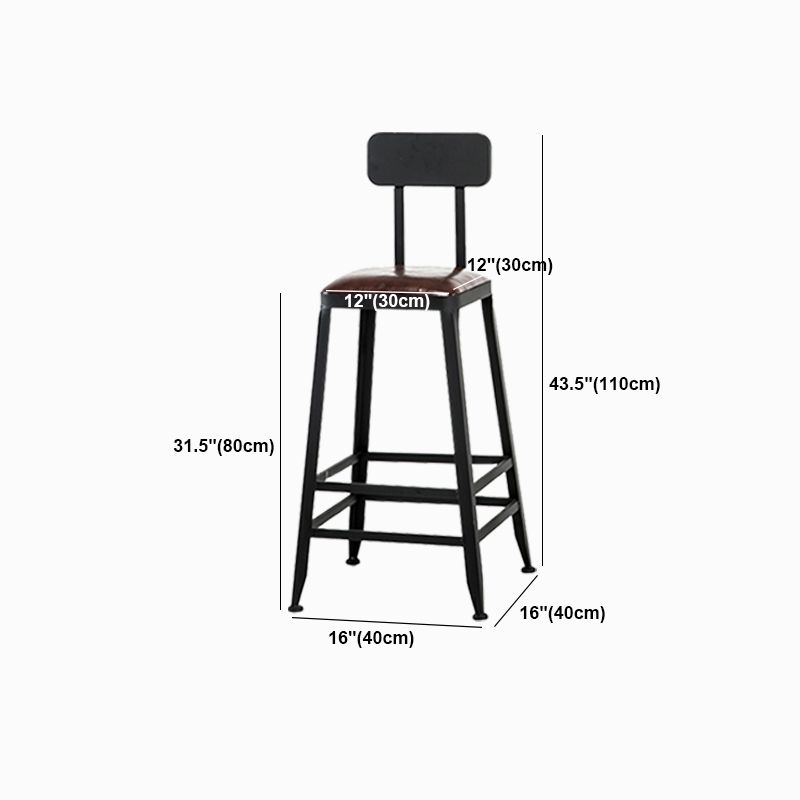 Industrial Metal Stool Faux Leather Cushion Footrest Stool for Bar