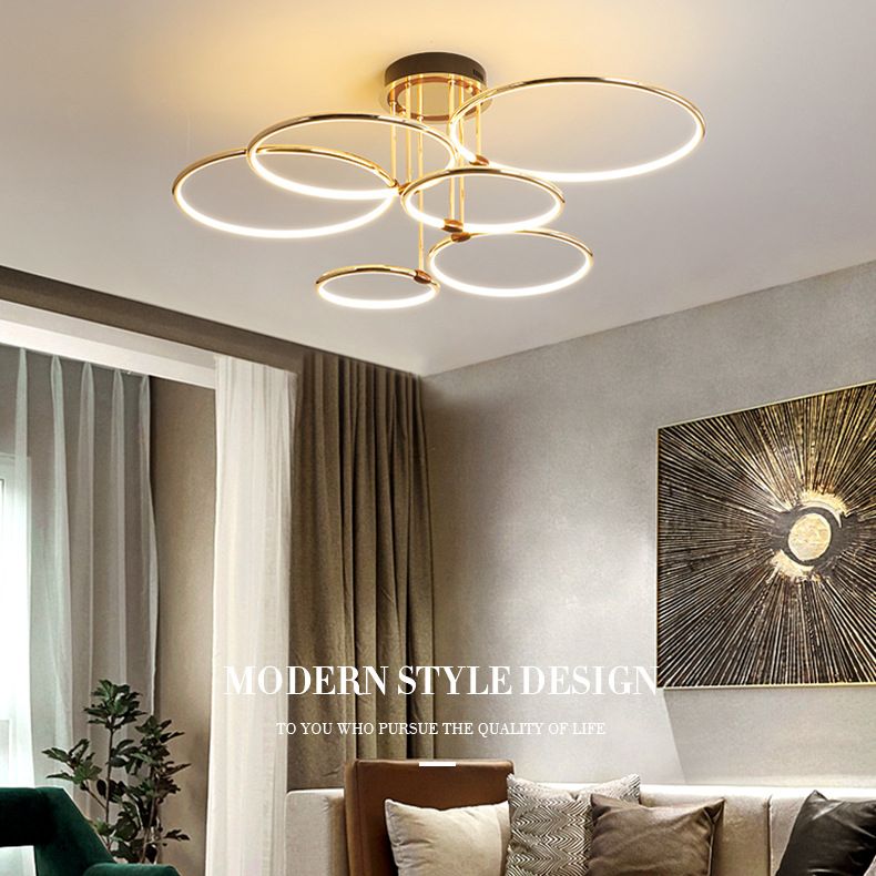 Kreise Metall Kronleuchter Beleuchtung minimalistische LED -Golddecke Anhänger Licht