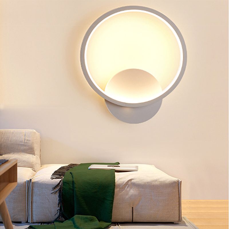 1-Light Geometric Shade Wall Sconce Modern Simple Style LED Wall Lighting in White