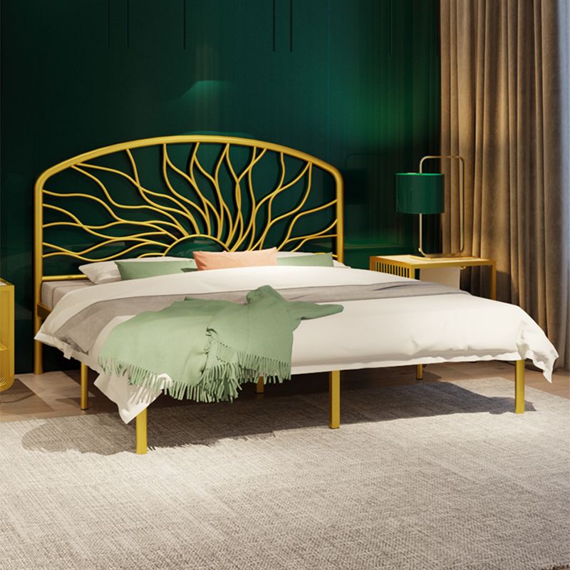 Glam Bed Frame with Arched Headboard, Metal Open-Frame Bed, 41" Tall