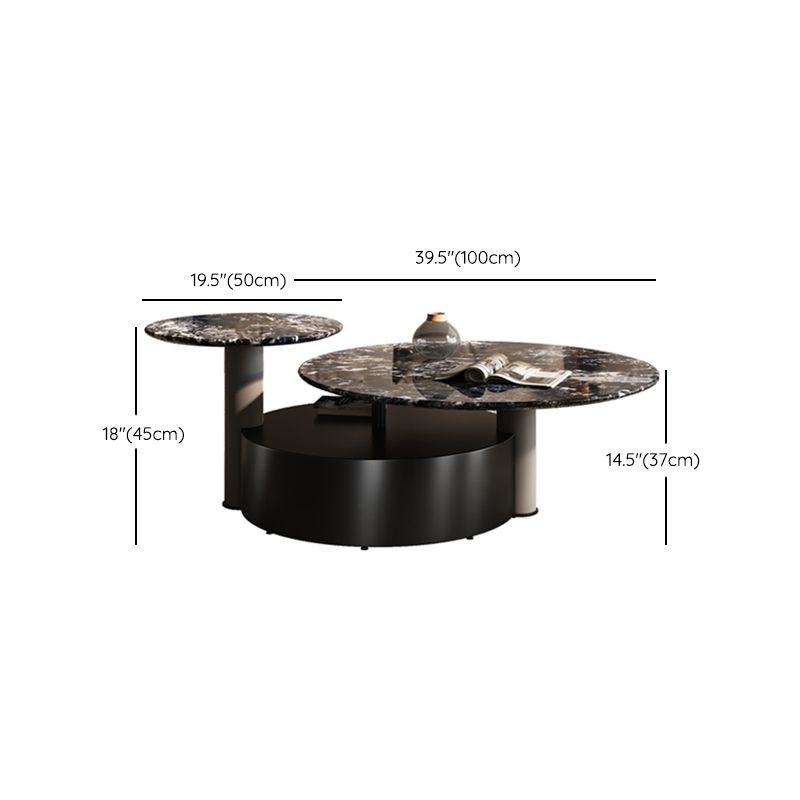 Minimalistic Slate Coffee Table Round Bunching Coffee Table Sets for Living Room